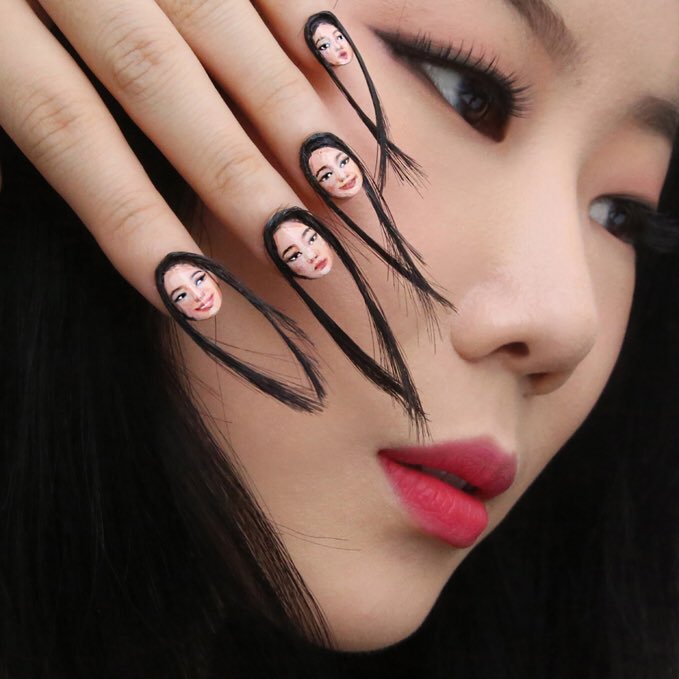Many reacted on Twitter that Dain Yoon’s hair nail art gives them the creeps. (via Twitter/designdain)