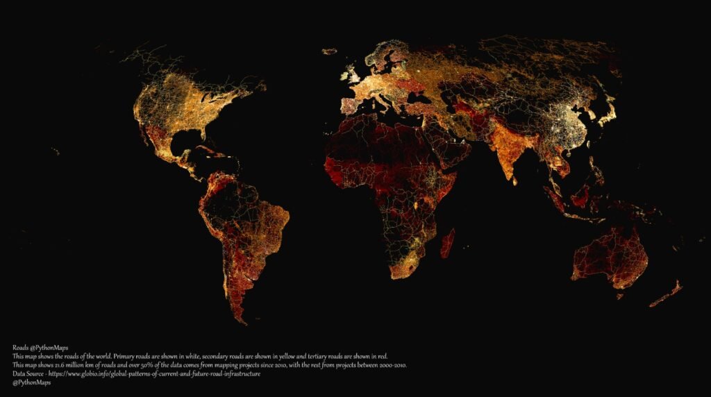 The global road network. Road density by country.