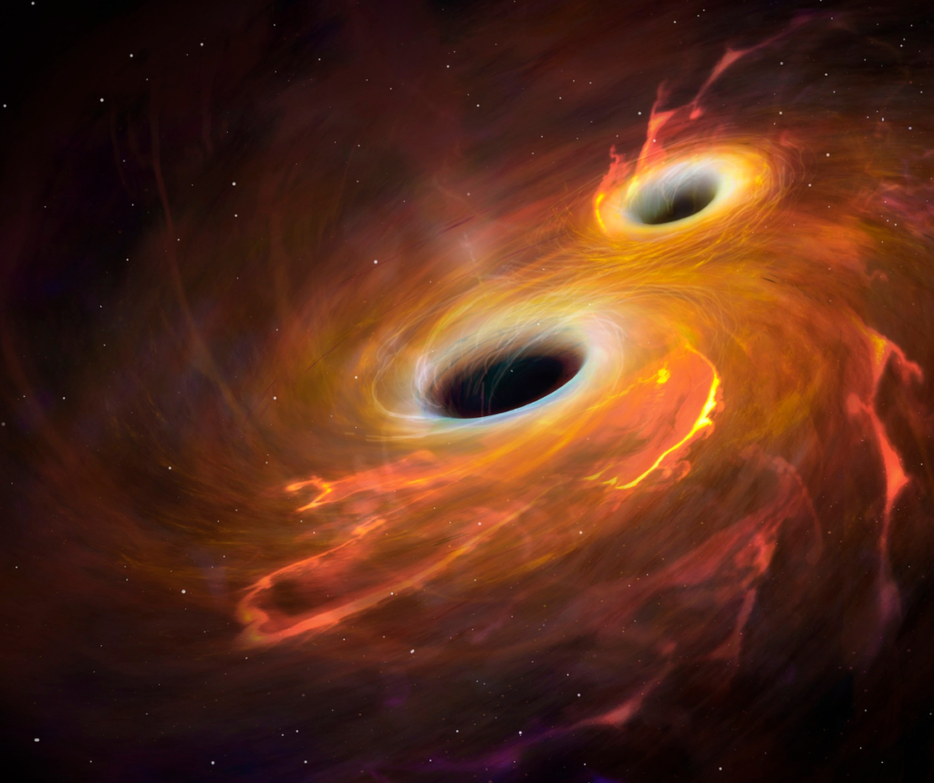Black holes emit gravitational waves when they collide or interact with other massive objects.