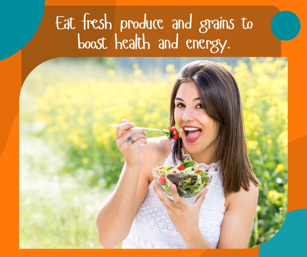 Eat fresh produce and proteins for health and avoid migraines.
